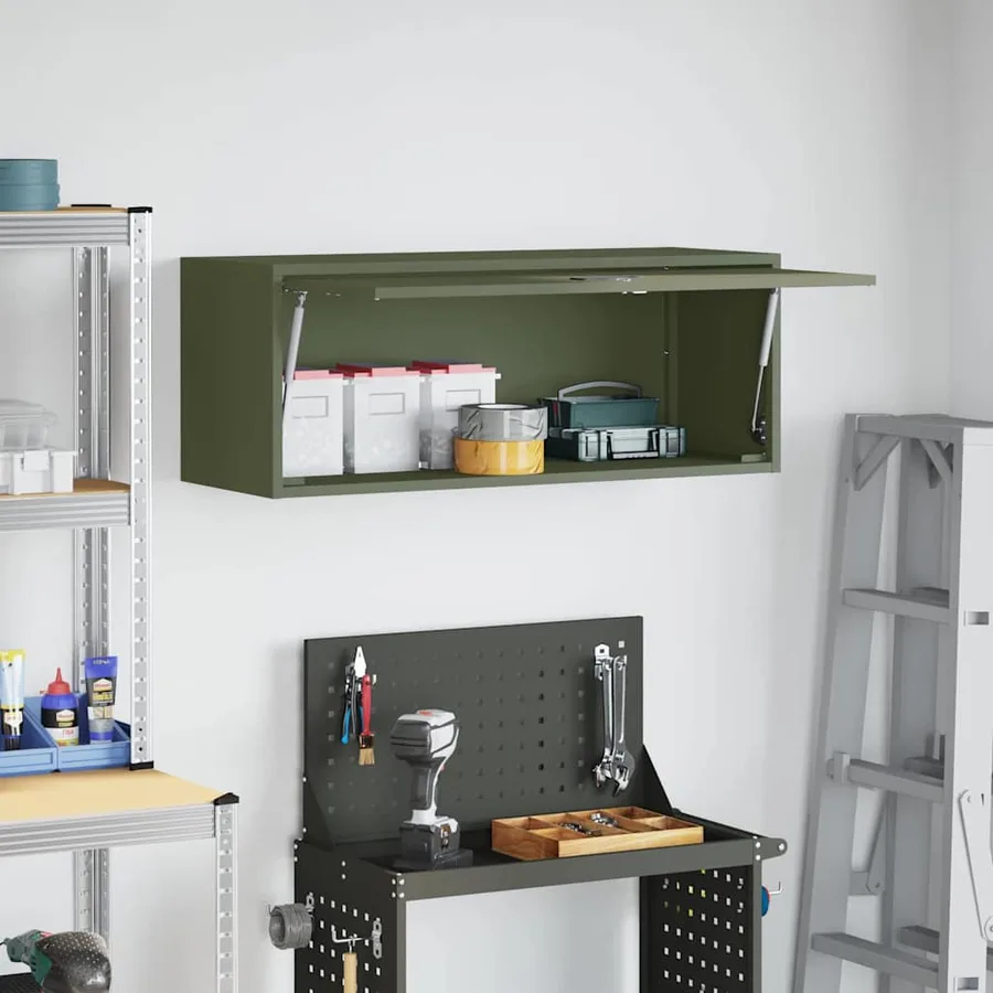 Armoire murale pour garage Vert olive 90 x 33 x 35 cm - 4