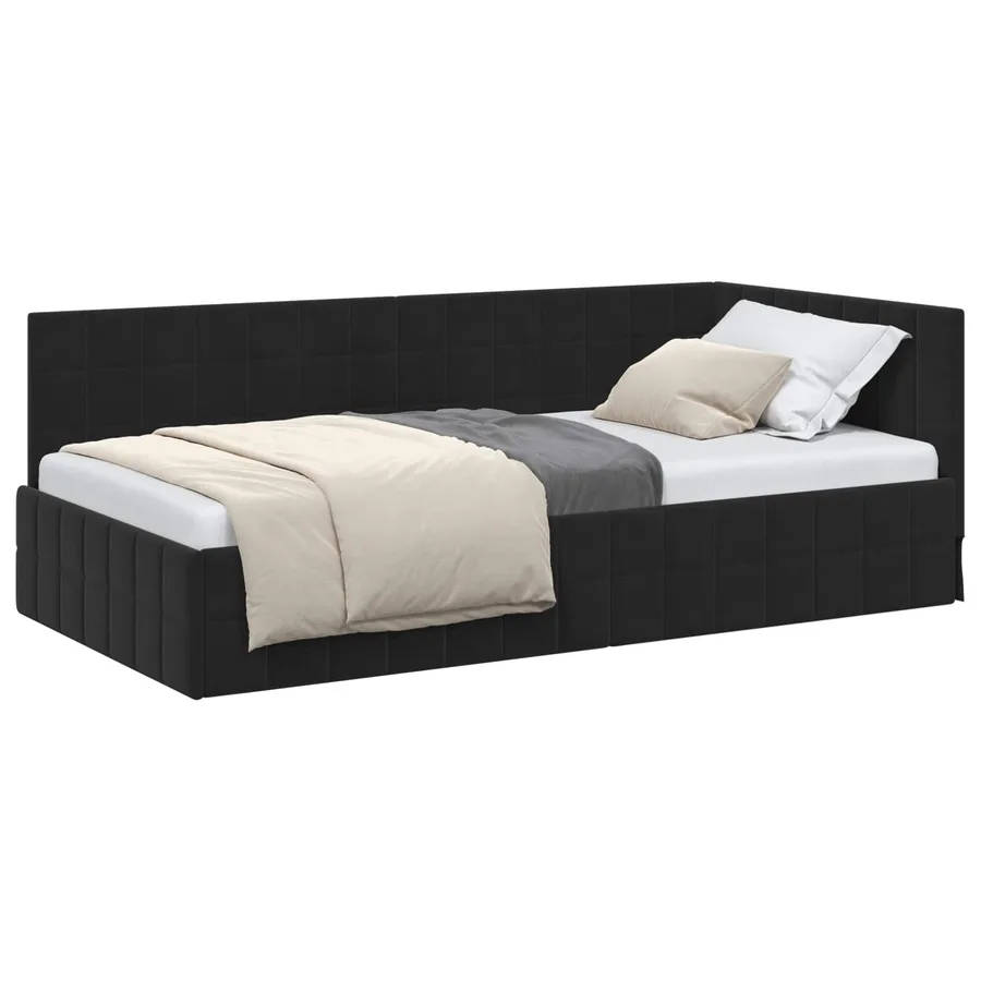 Cadre de lit d'angle Noir 90 cm x 200 cm Velours - 2