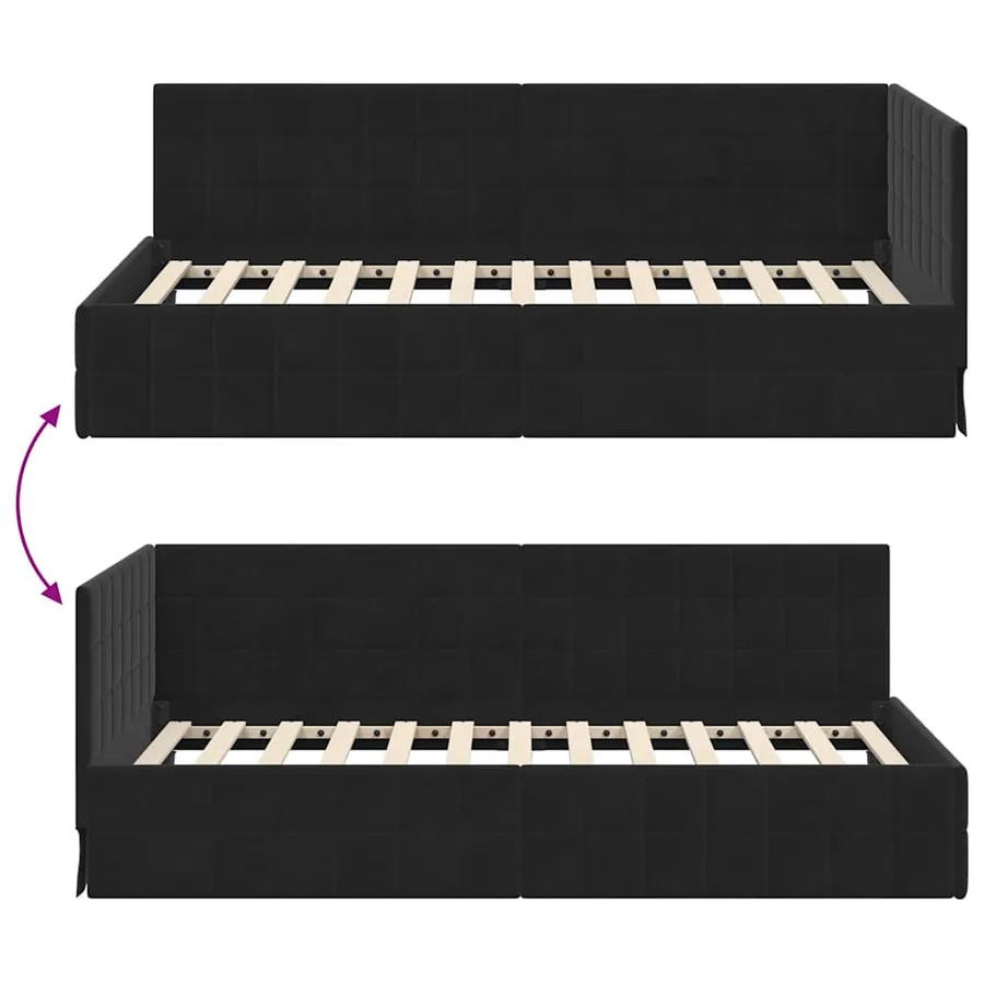 Cadre de lit d'angle Noir 90 cm x 200 cm Velours - 9