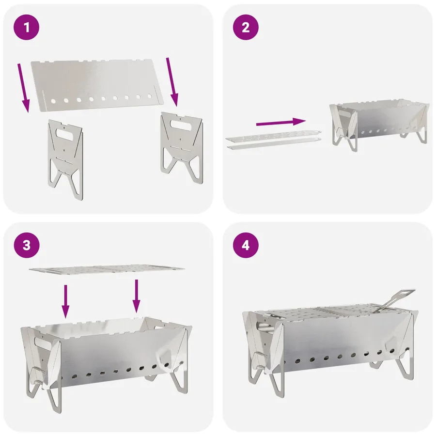 Foyer de camping 42 x 22 x 18 cm Acier inoxydable Argenté - 10