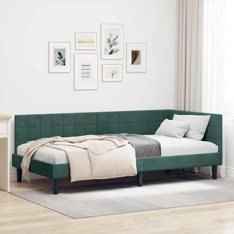 Cadre de lit d'angle Vert foncé 90 cm x 190 cm Velours