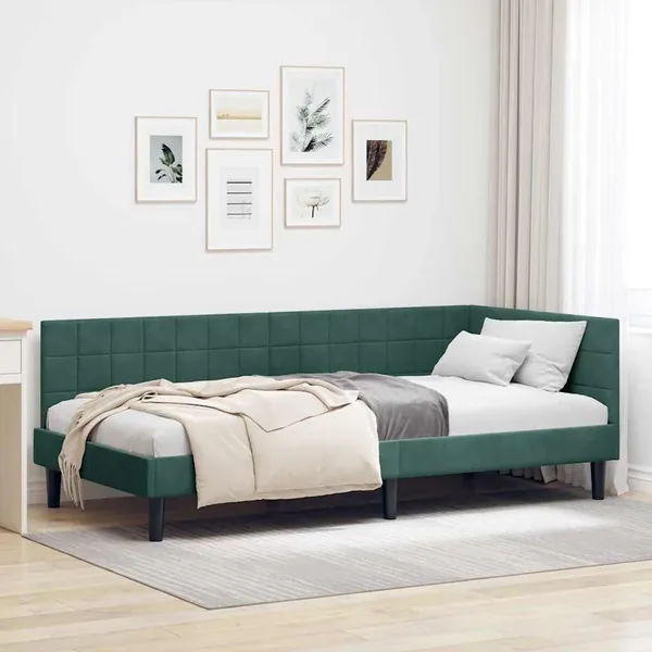 Cadre de lit d'angle Vert foncé 90 cm x 190 cm Velours