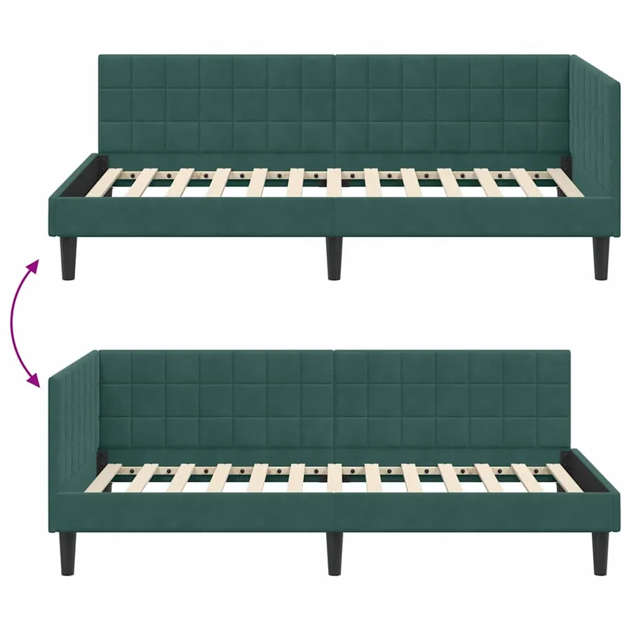 Cadre de lit d'angle Vert foncé 90 cm x 190 cm Velours - 9