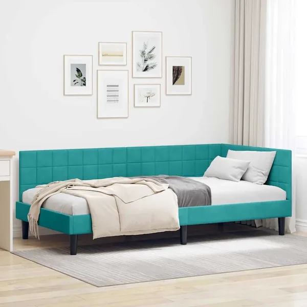 Cadre de lit d'angle Turquoise 90 cm x 200 cm Velours