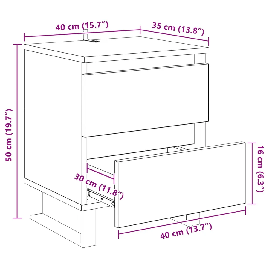 Cabinet de chevet 2 pc Chêne artisanal 40 x 35 x 50 cm - 15