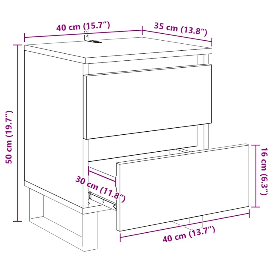 Cabinet de chevet 2 pc Chêne artisanal 40 x 35 x 50 cm - 16