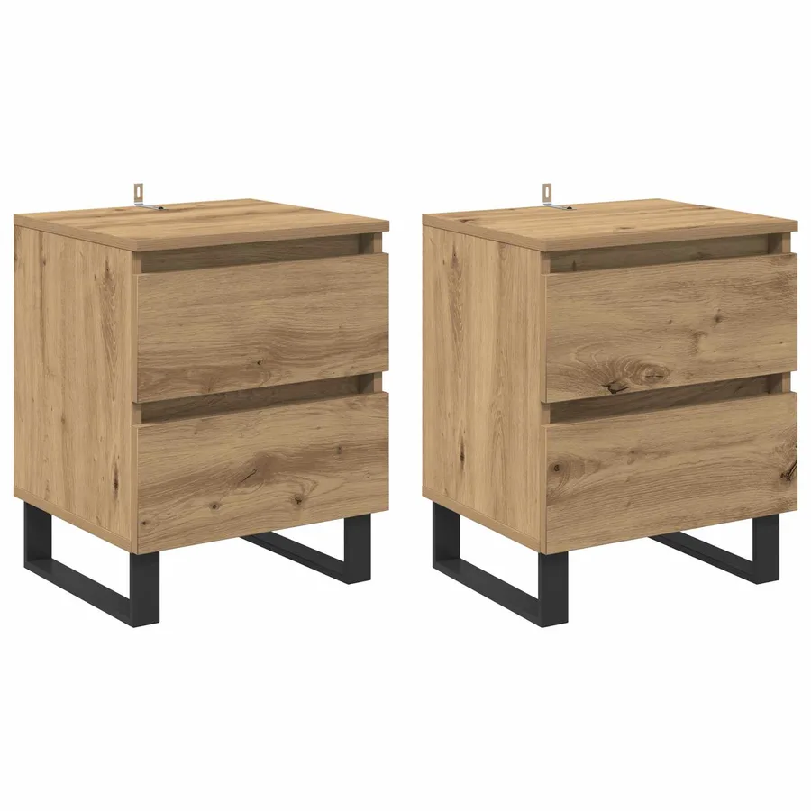 Cabinet de chevet 2 pc Chêne artisanal 40 x 35 x 50 cm - 2