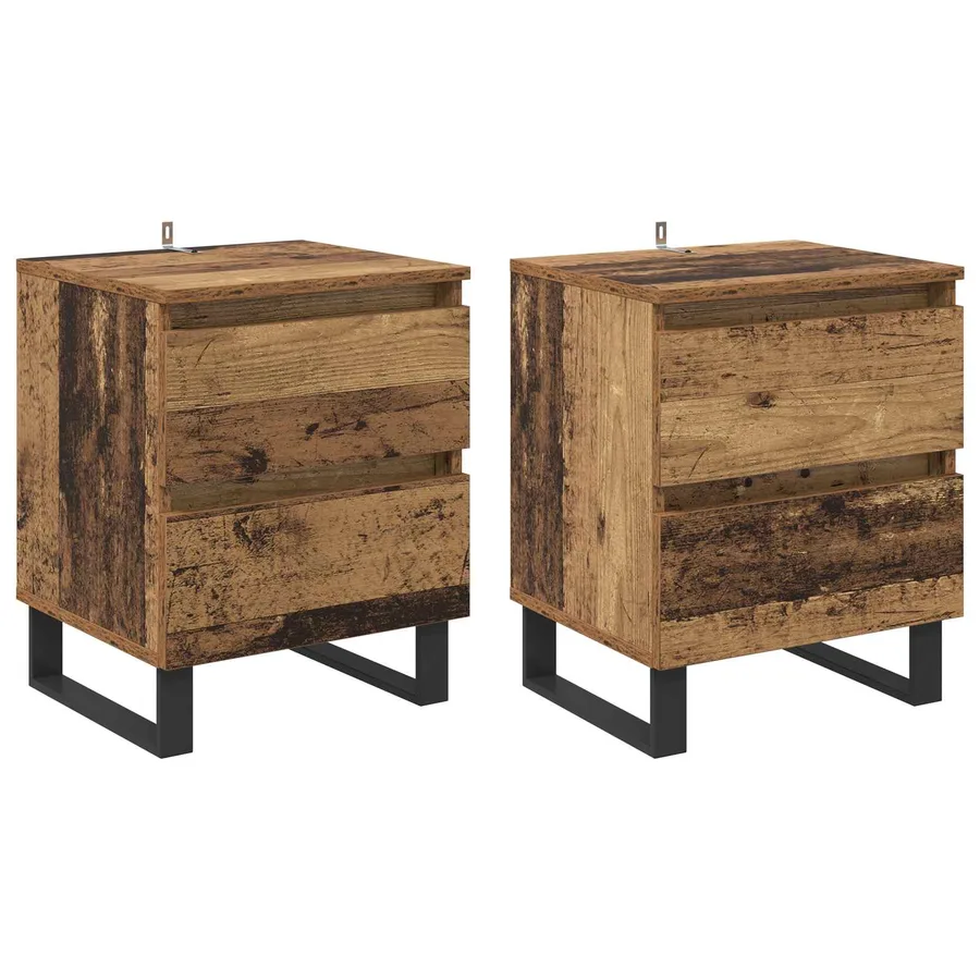 Cabinet de chevet avec tiroir 2 pcs Bois ancien 40 x 35 x 50 cm - 2