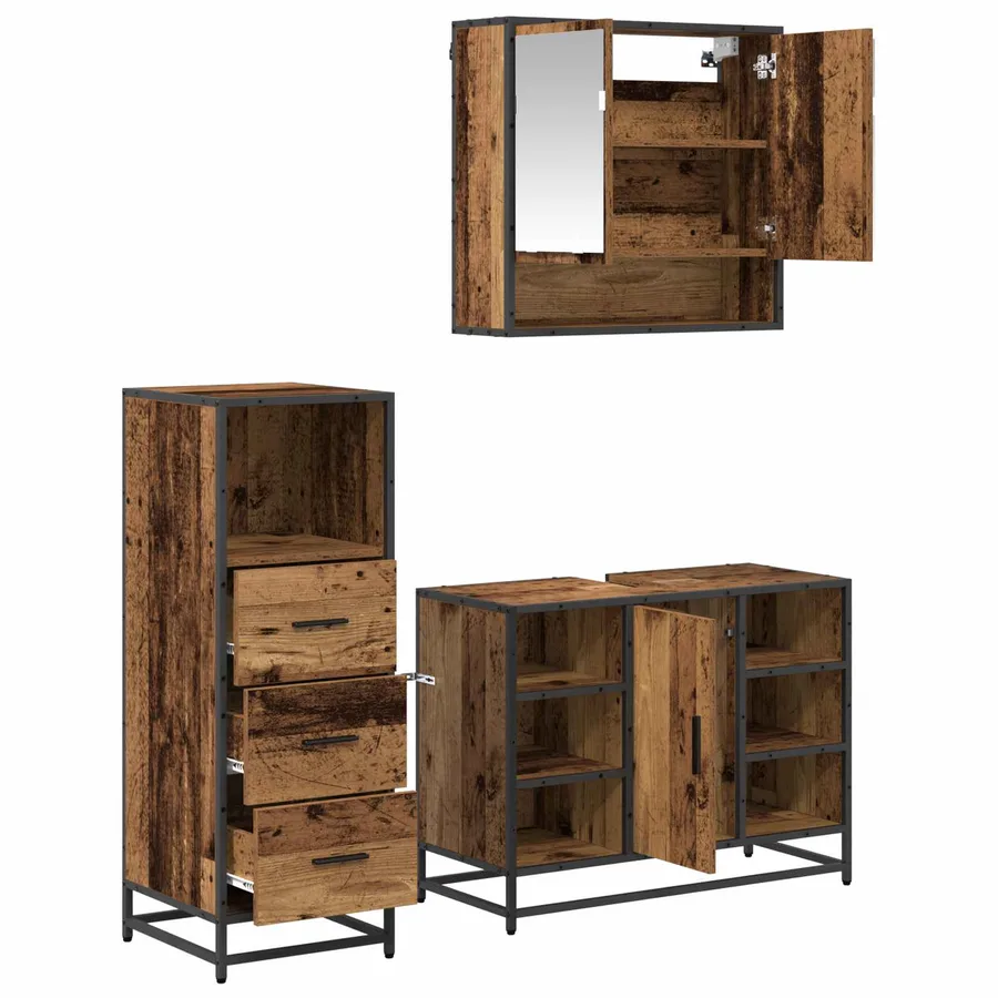 Ensemble de mobilier de salle de bain 3 pcs Bois Ancien - 5