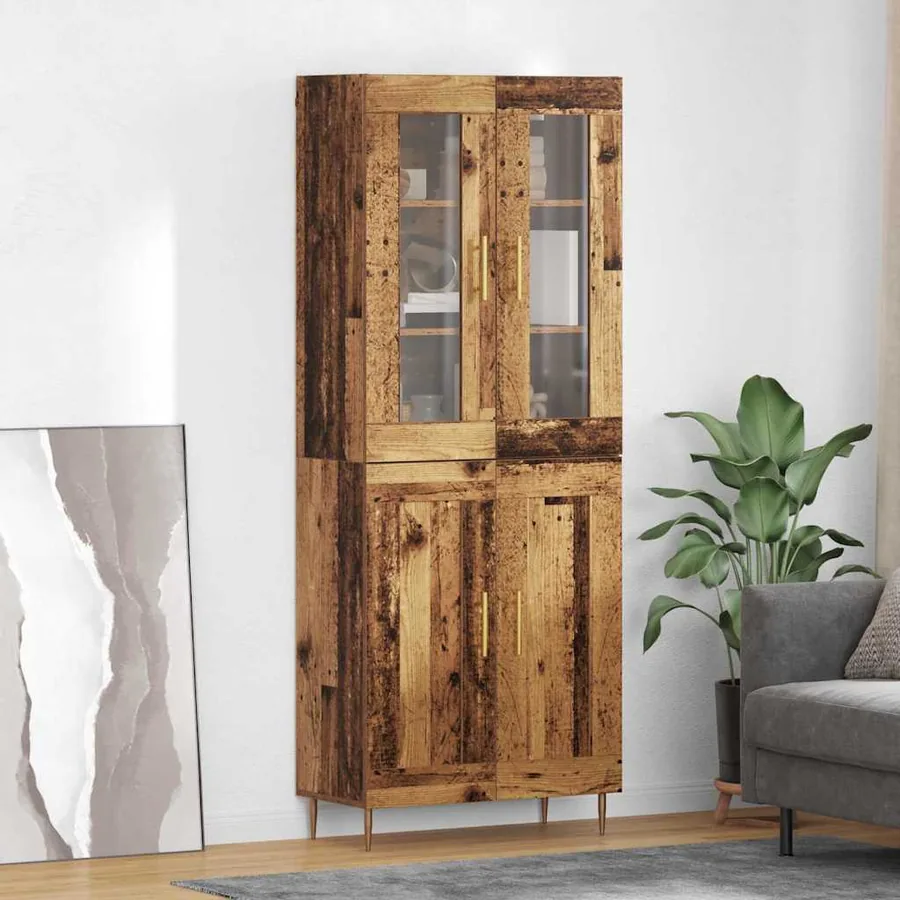 Haut Armoire 2 pcs Bois ancien Bois d'ingénierie