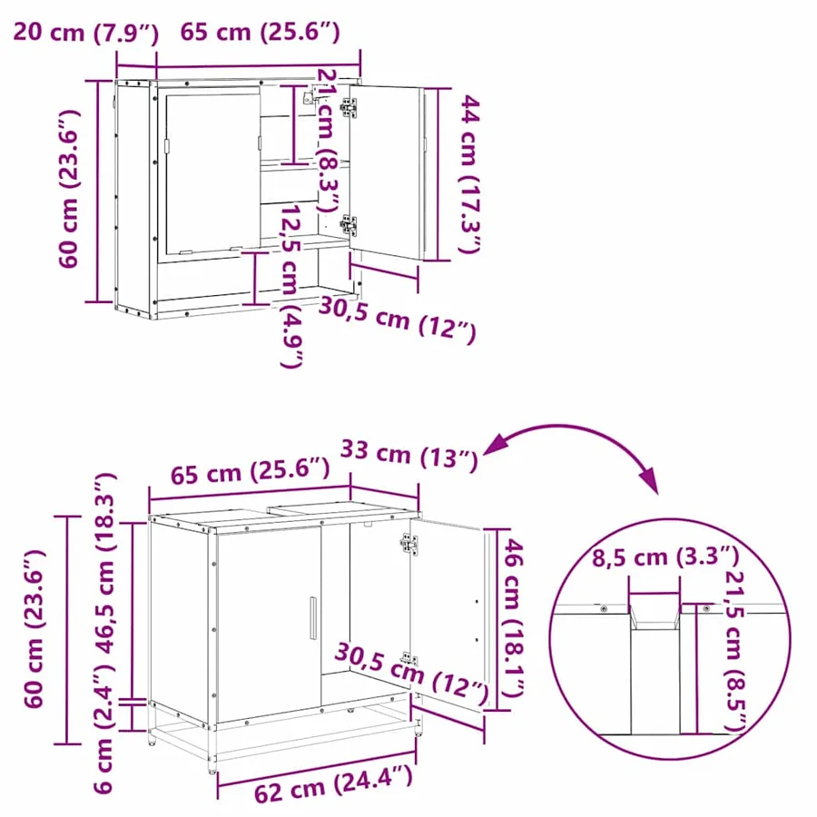 Ensemble de mobilier de salle de bain 4 pcs Bois Ancien - 17