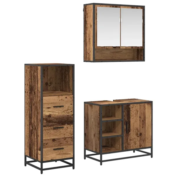 Ensemble de mobilier de salle de bain 3 pcs Bois Ancien