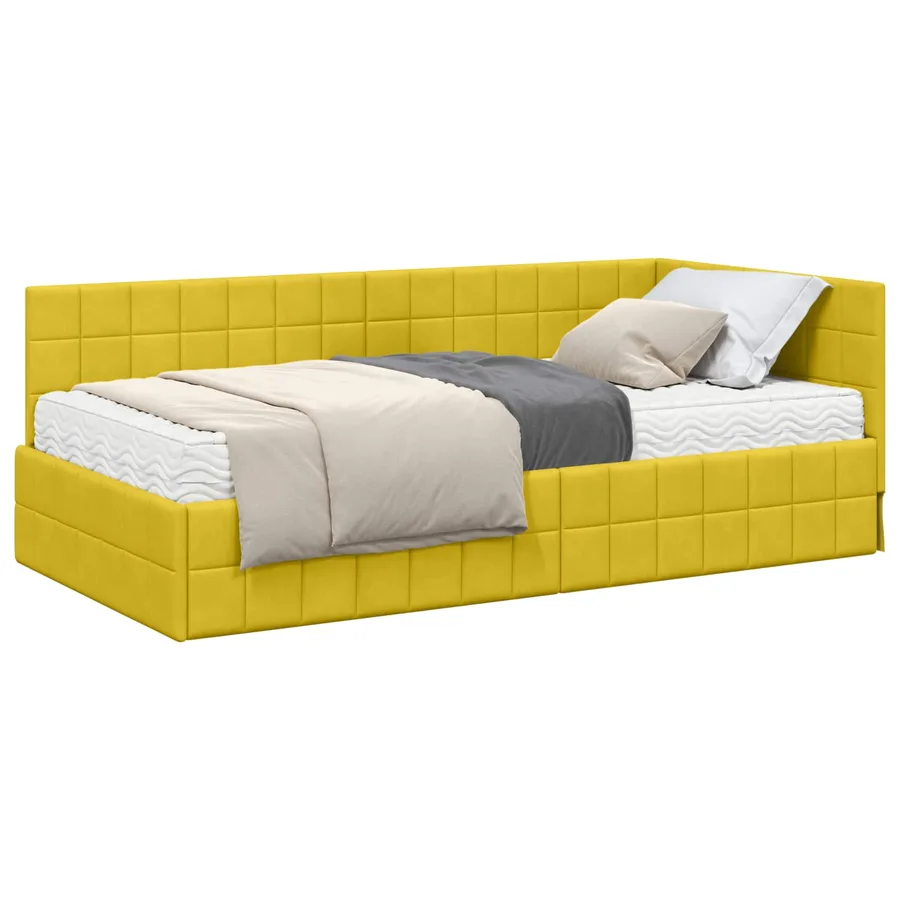 Cadre de lit d'angle avec matelas 2 pcs Jaune Velours - 2