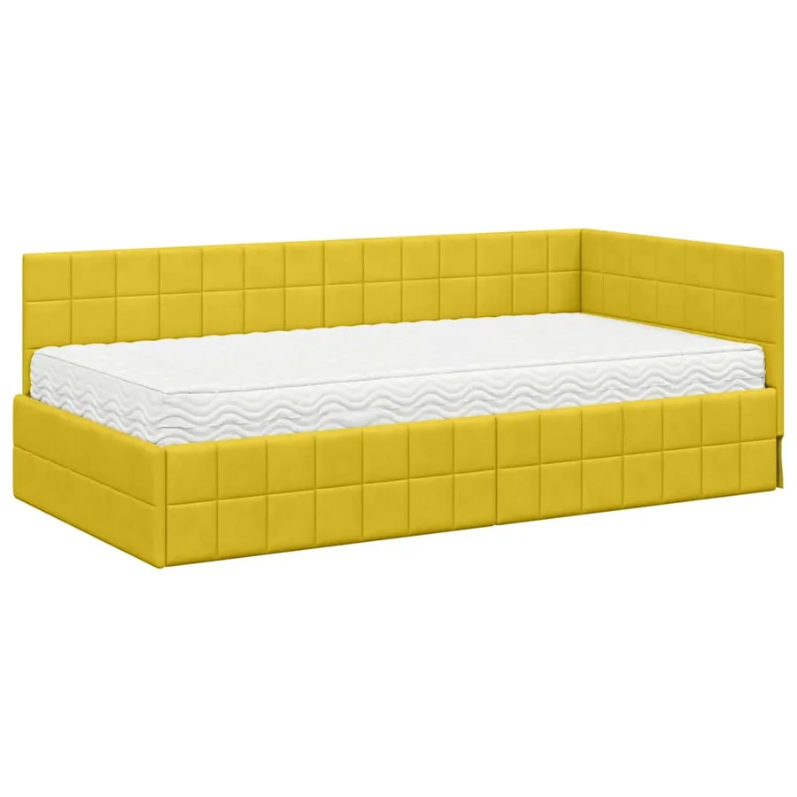 Cadre de lit d'angle avec matelas 2 pcs Jaune Velours - 4