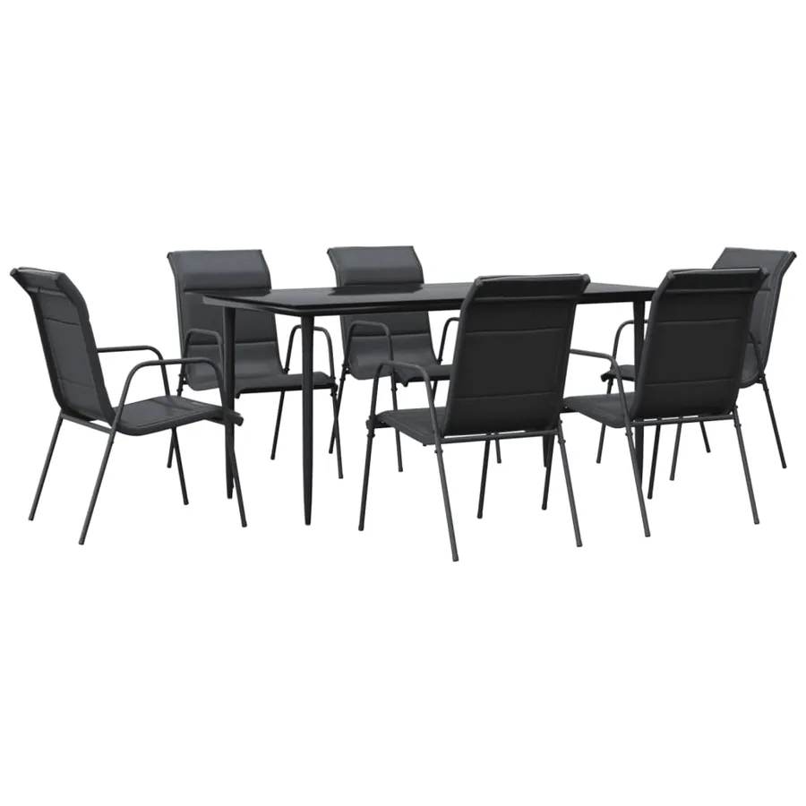 Ensemble à manger de jardin 7 pcs noir textilène et acier - 2