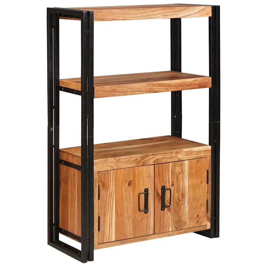Bibliothèque avec portes Marron Bois d'acacia massif et métal - 4