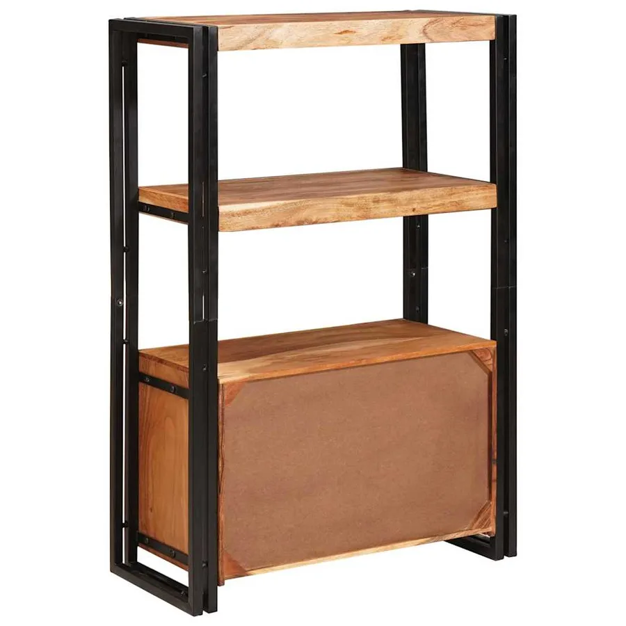 Bibliothèque avec portes Marron Bois d'acacia massif et métal - 7