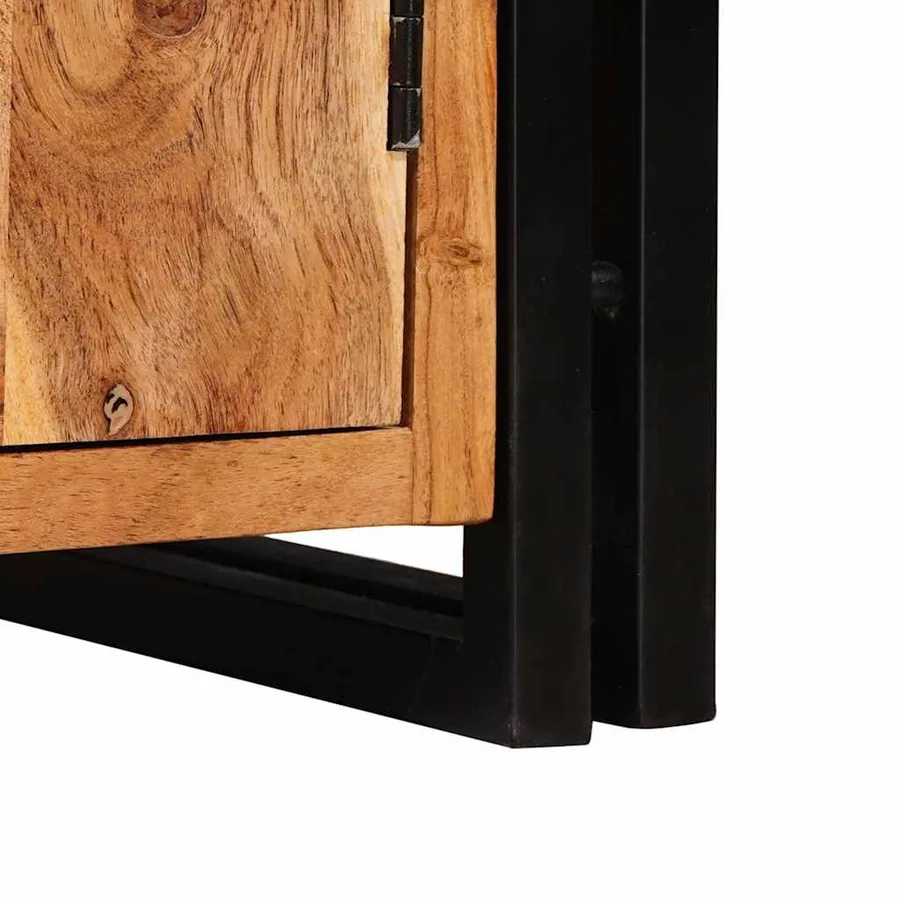Bibliothèque avec portes Marron Bois d'acacia massif et métal - 9