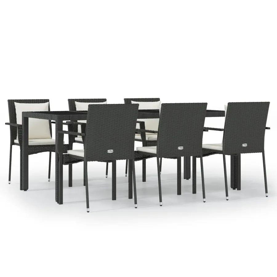 Ensemble à manger de jardin coussins 7pcs Noir Résine tressée - 2
