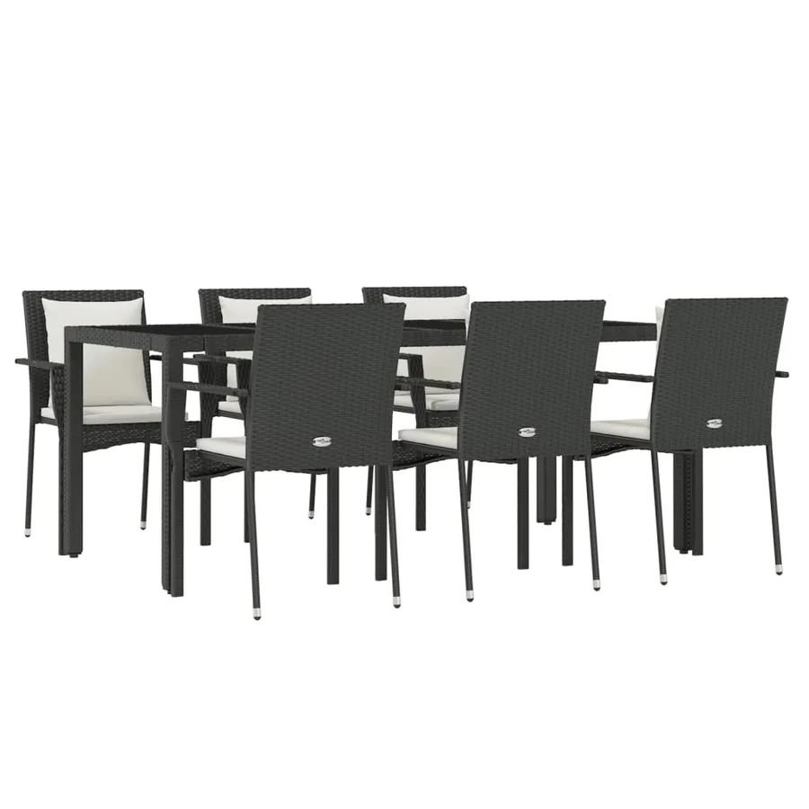 Ensemble à manger de jardin coussins 7pcs Noir Résine tressée - 3