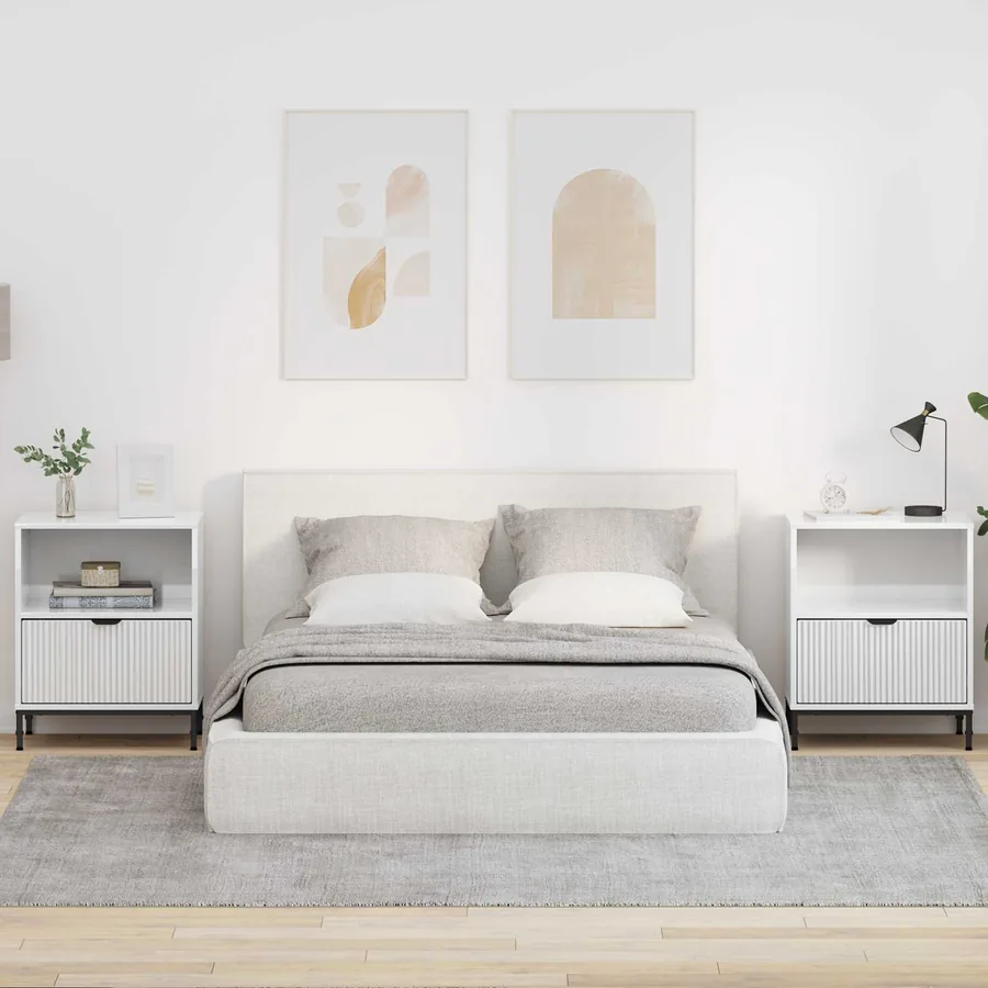 Cabinet de chevet 2 pcs Blanc brillant 49 x 36 x 61 cm
