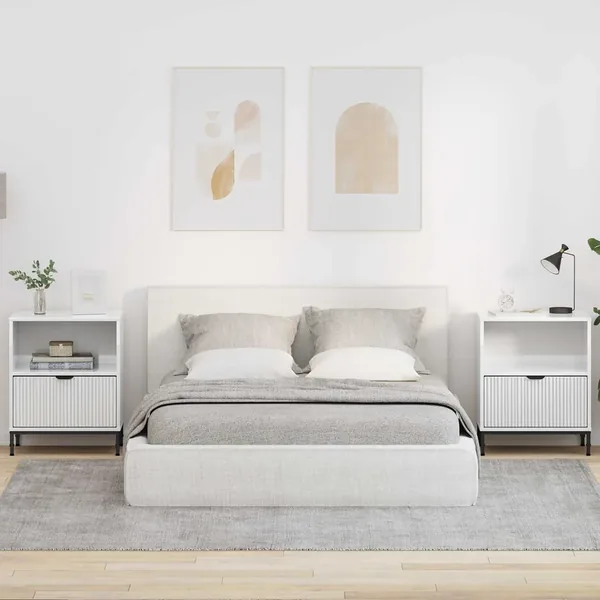 Cabinet de chevet 2 pcs Blanc brillant 49 x 36 x 61 cm