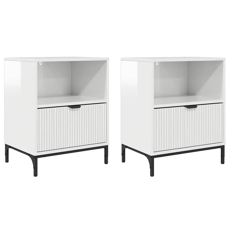 Cabinet de chevet 2 pcs Blanc brillant 49 x 36 x 61 cm - 2