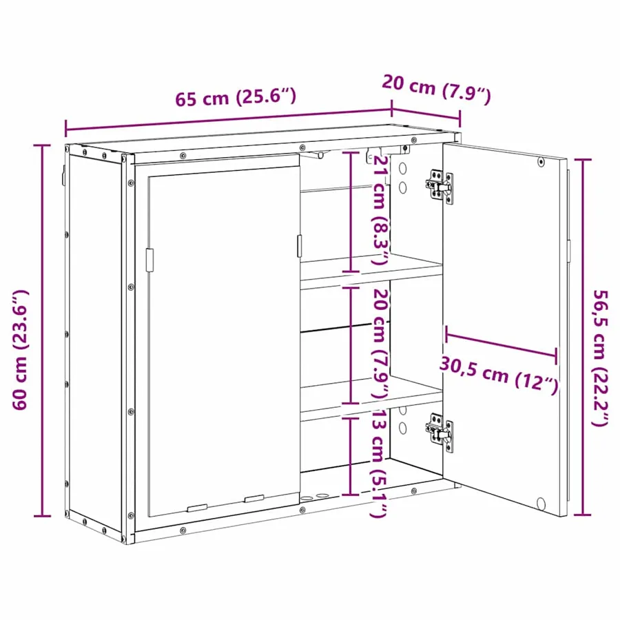 Étagère Murale Chêne artisanal 65 x 20 x 60 cm - 13
