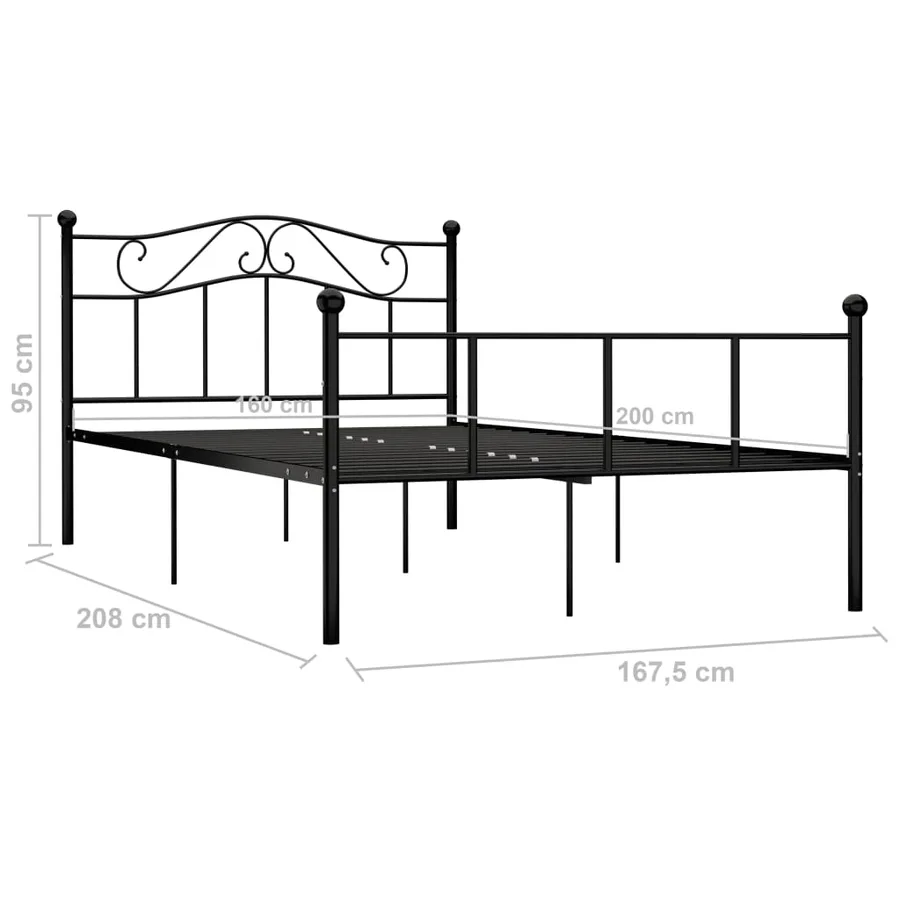 Cadre de lit sans matelas noir métal 160x200 cm - 6
