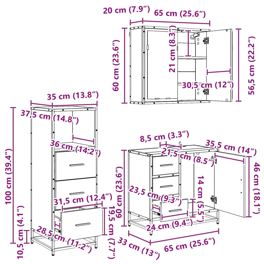Ensemble de mobilier de salle de bain 3 pc Chêne artisanal - 16