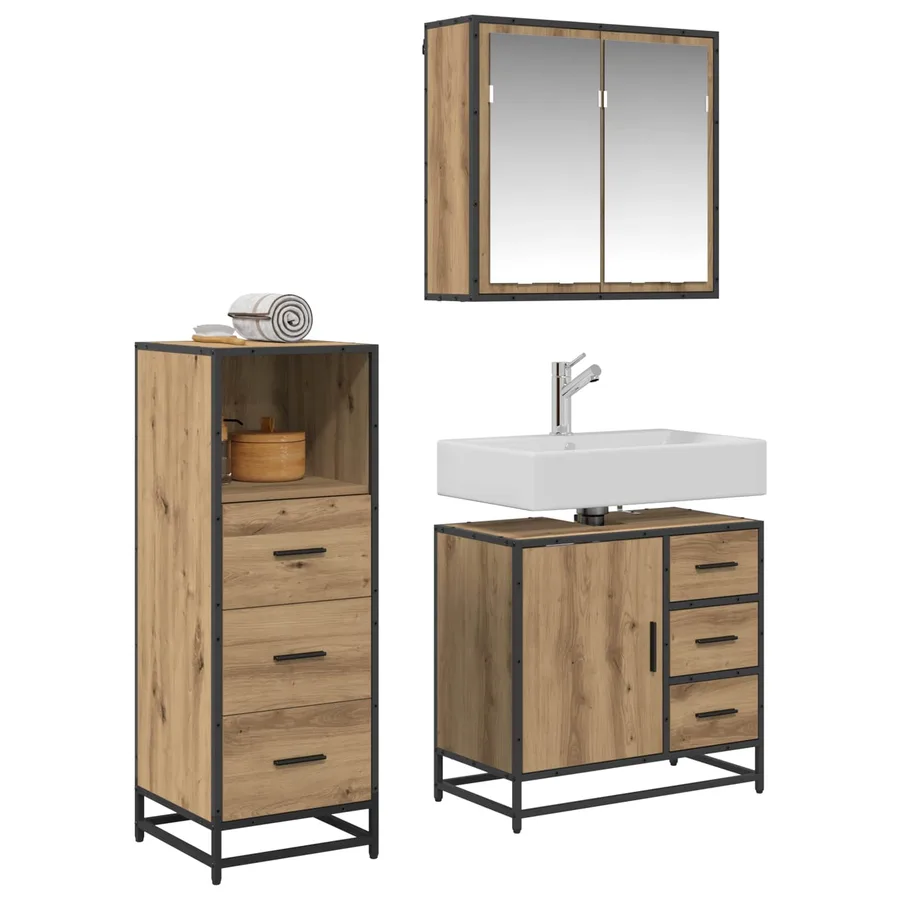 Ensemble de mobilier de salle de bain 3 pc Chêne artisanal - 3