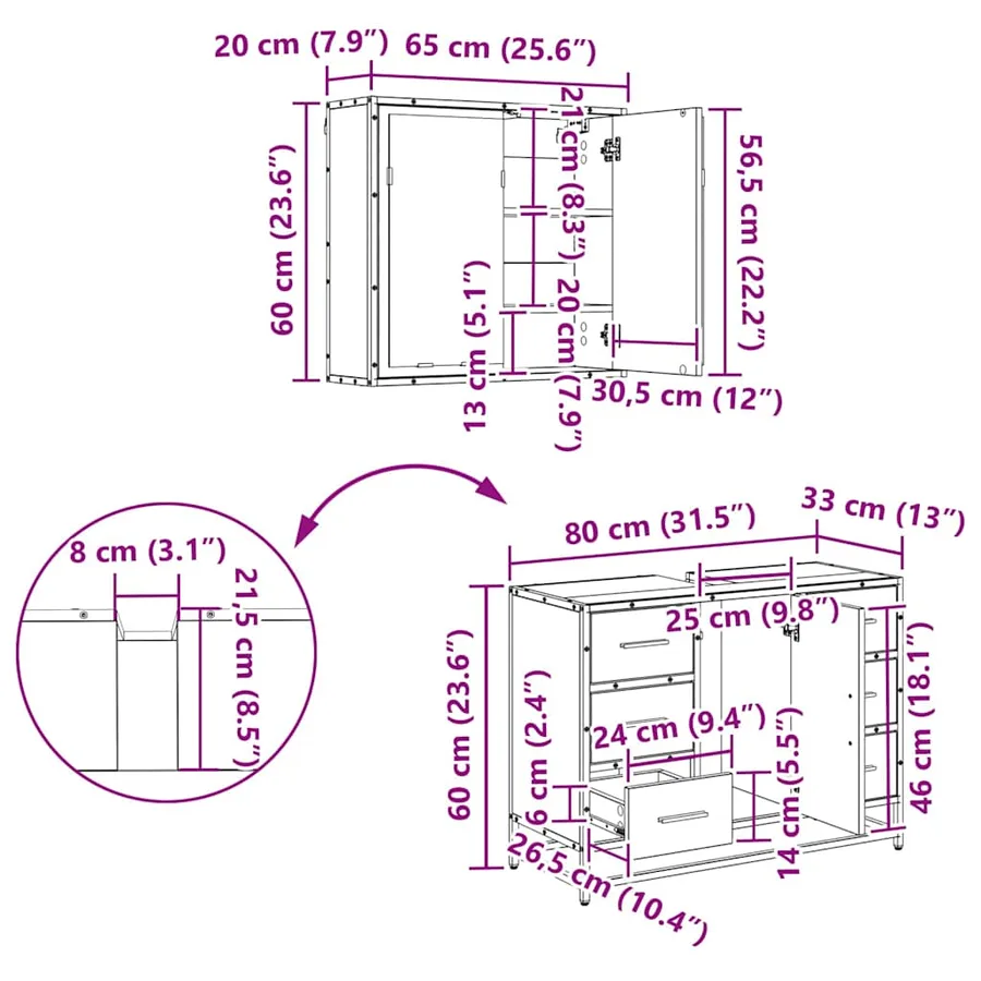 Ensemble de mobilier de salle de bain 2 pc Chêne artisanal - 18
