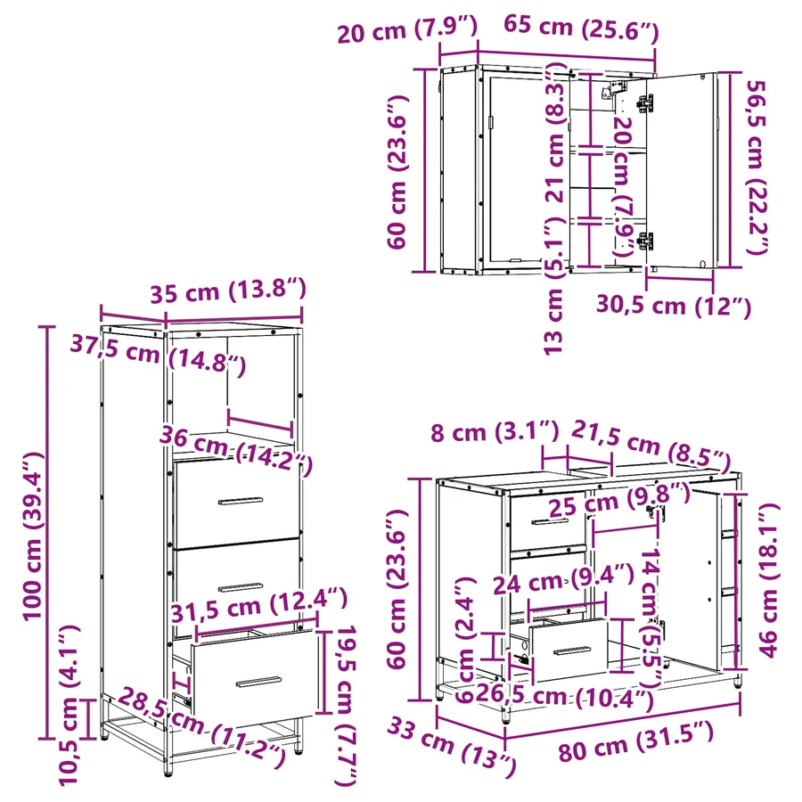 Ensemble de mobilier de salle de bain 3 pc Chêne artisanal - 16