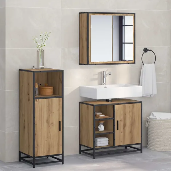 Ensemble de mobilier de salle de bain 3 pc Chêne artisanal