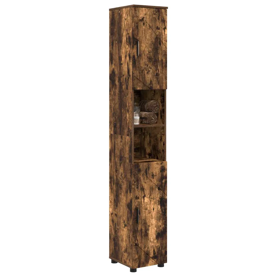 Cabinet de salle de bain avec porte Chêne fumé 30 x 35 x 192 cm - 3