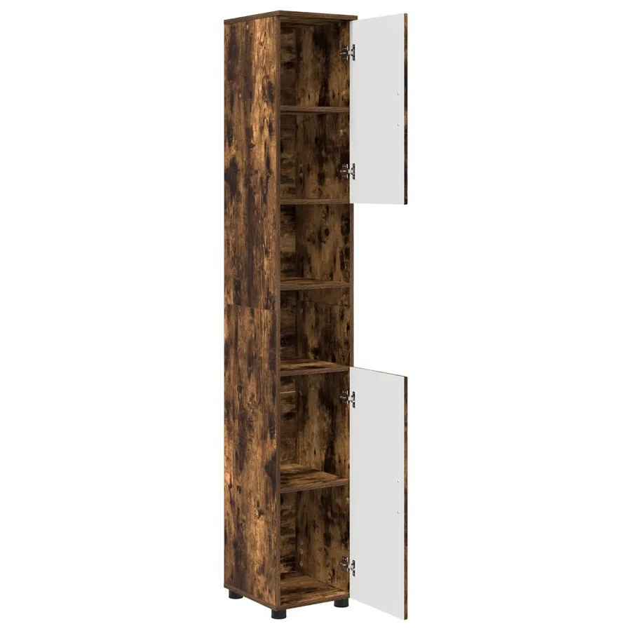 Cabinet de salle de bain avec porte Chêne fumé 30 x 35 x 192 cm - 5