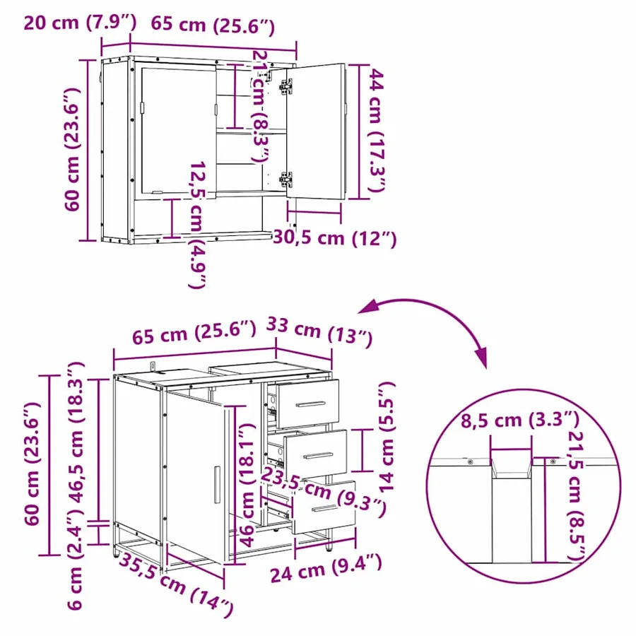 Ensemble de mobilier de salle de bain 3 pc Chêne artisanal - 19