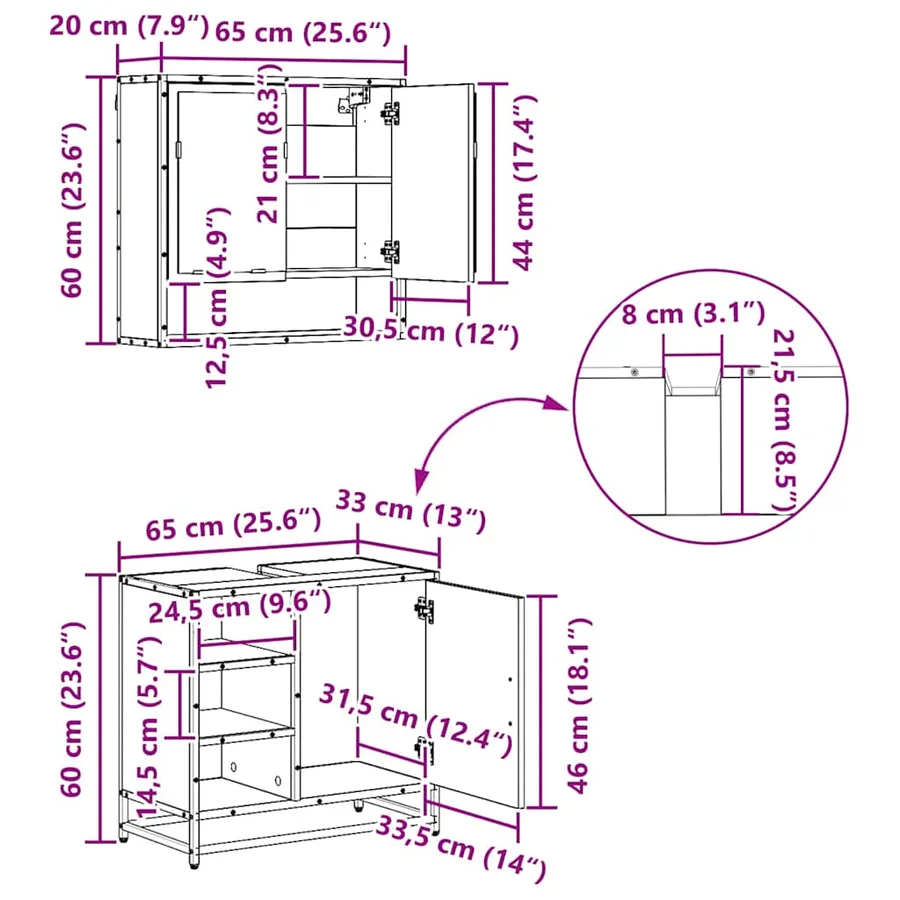 Ensemble de mobilier de salle de bain 3 pc Chêne artisanal - 19