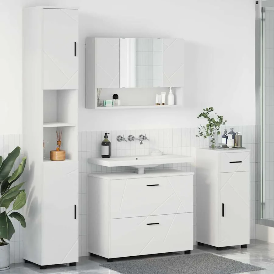 Ensemble de mobilier de salle de bain avec tiroir 4 pcs Blanc