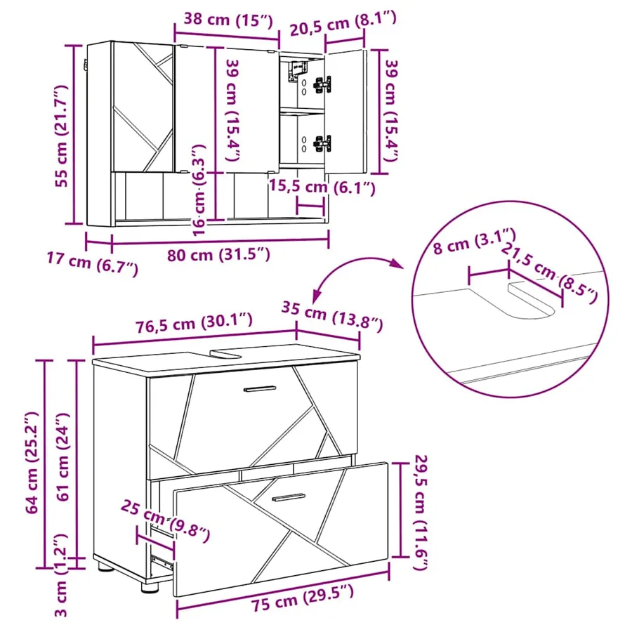 Ensemble de mobilier de salle de bain avec tiroir 4 pcs Blanc - 15
