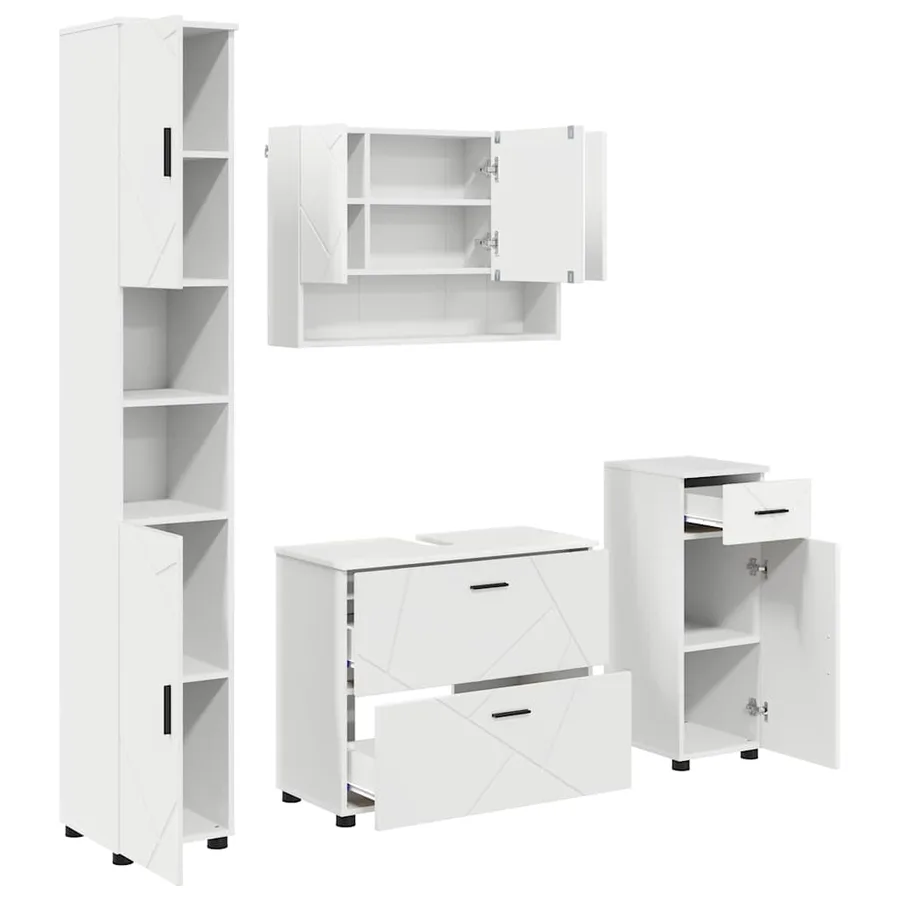 Ensemble de mobilier de salle de bain avec tiroir 4 pcs Blanc - 2