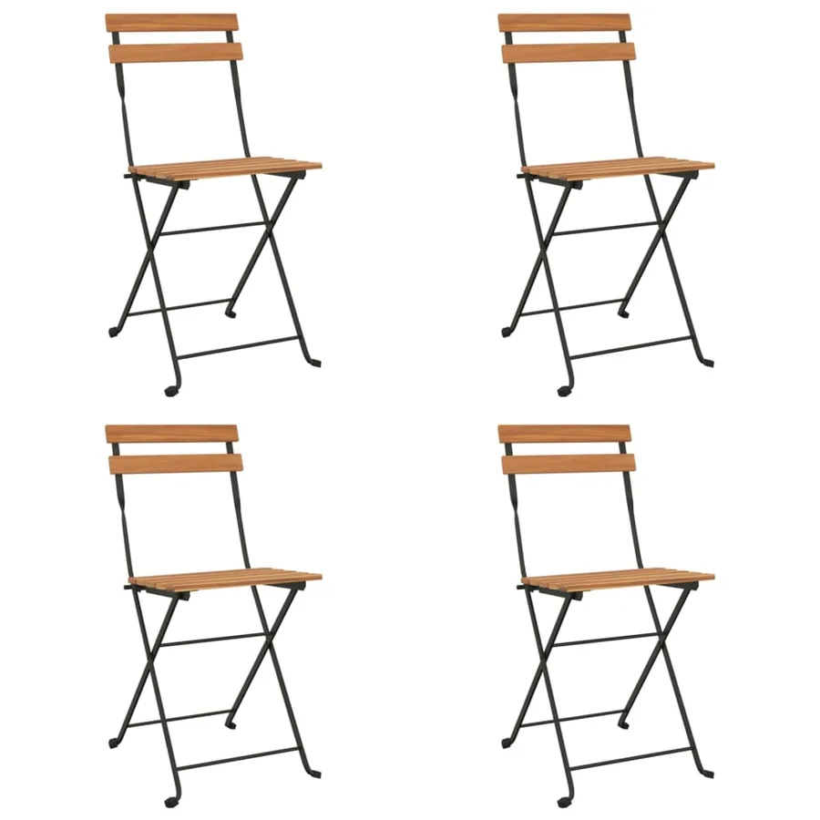 Chaises de bistrot pliantes lot de 4 Bois teck solide et acier - 2