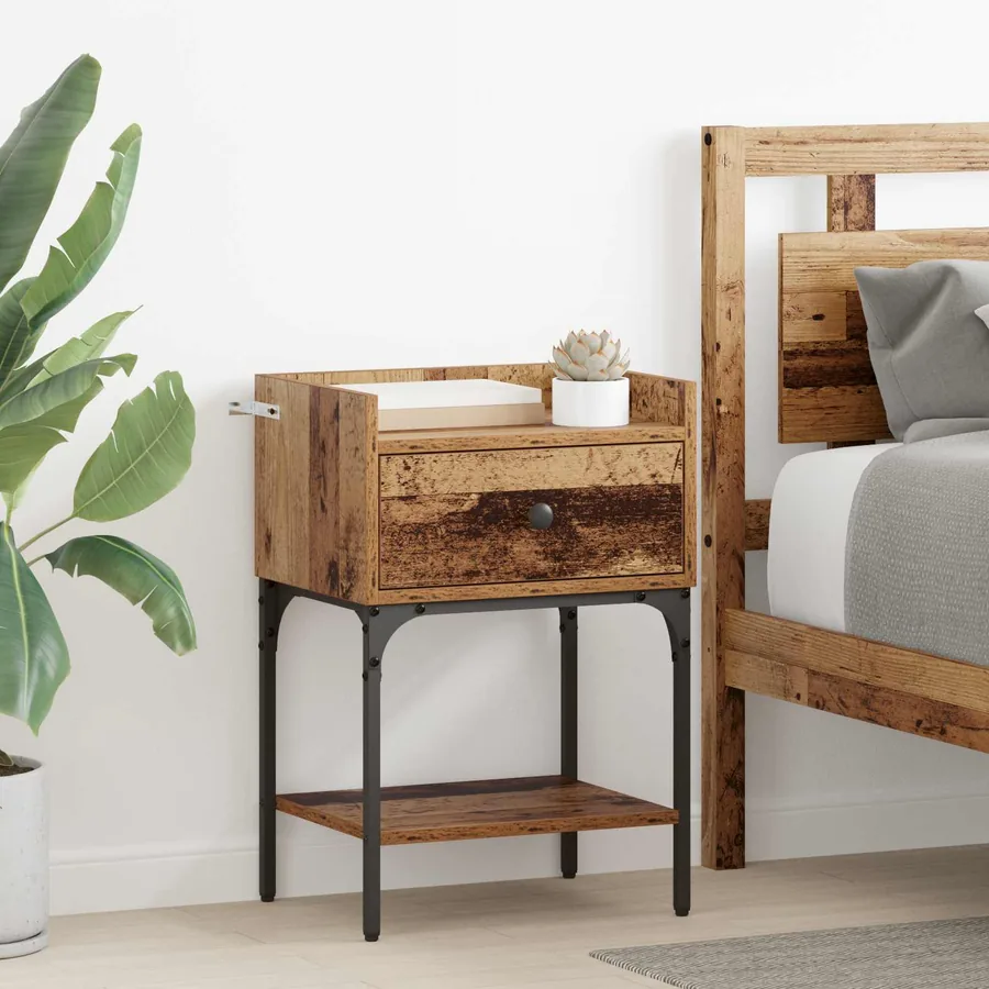 Table de chevet avec tiroir 2 pcs Bois ancien 40 x 29 x 60 cm