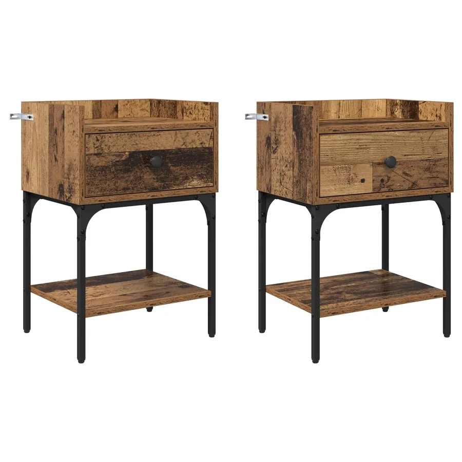 Table de chevet avec tiroir 2 pcs Bois ancien 40 x 29 x 60 cm - 2