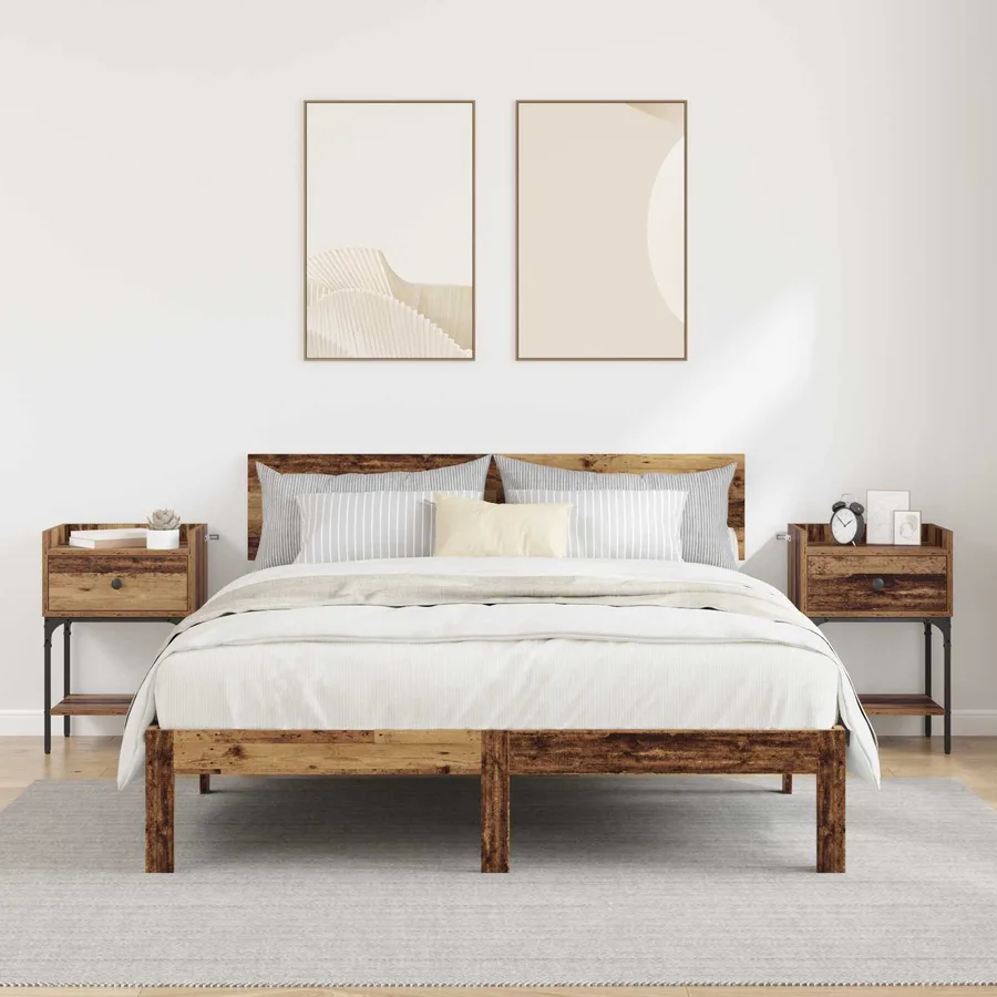 Table de chevet avec tiroir 2 pcs Bois ancien 40 x 29 x 60 cm - 4