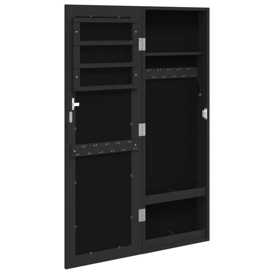 Armoire à bijoux avec miroir murale noir 30x8,5x90 cm - 5
