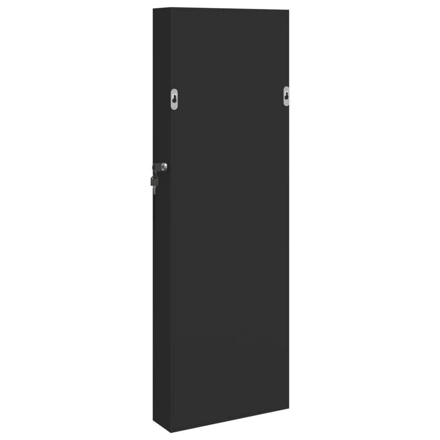 Armoire à bijoux avec miroir murale noir 30x8,5x90 cm - 7