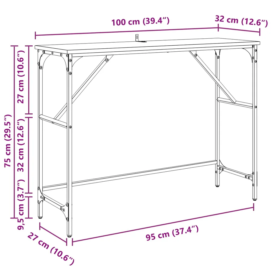 Table console Chêne artisanal 100 x 32 x 75 cm - 13