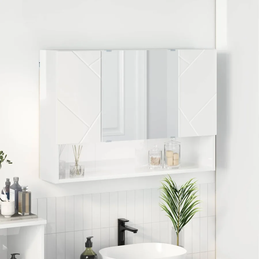Armoire Miroir Blanc brillant 80 x 17 x 55 cm Bois d'ingénierie