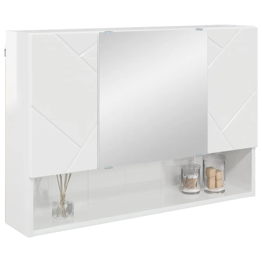 Armoire Miroir Blanc brillant 80 x 17 x 55 cm Bois d'ingénierie - 3